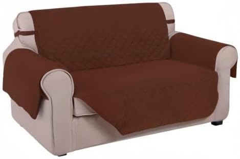U-NICE HOME Loveseat Sofa Cover Reversible Couch Cover for Dogs with Elastic Straps Water Resistant Furniture Protector for Pets Couch Cover for 2 Cushion Couch (Loveseat, Brown/Brown)