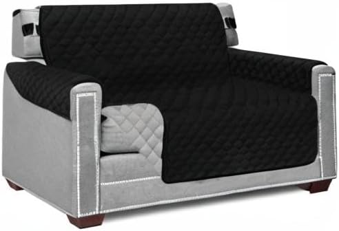 Sofa Shield Couch Armchair Covers for Dogs, Reversible Furniture Protector with Strap, Stain and Tear Resistant Cushion Cover, 48 inch Seat, Machine Washable Slipcover Pets, Cats, Black Gray