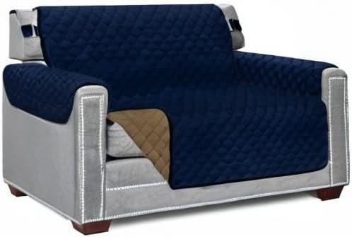 Sofa Shield Couch Armchair Covers for Dogs, Reversible Furniture Protector with Strap, Stain and Tear Resistant Cushion Cover, 48 inch Seat, Machine Washable Slipcover Pets, Cats, Navy Sand