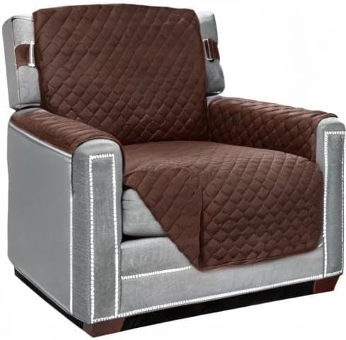 Sofa Shield Couch Armchair Covers for Dogs, Reversible Furniture Protector with Strap, Stain and Tear Resistant Cushion Cover, 23 inch Seat, Machine Washable Slipcover Pets, Cats, Chocolate