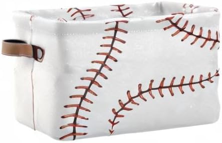 AUUXVA Baseball Storage Basket, Sports Theme Softball Large Storage Bins Box with Handles, Easter Gift Baskets Ideal for Baby Kids, Room Nursery Decor, Organizing Clothes, Toys, Books, Collapsible