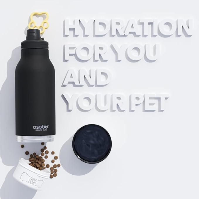 asobu Dog Barky Bottle – Insulated Stainless Steel Water Bottle with 2 Removable Dog Bowls for Food, Treats & Water – Pet-Friendly Travel Bottle for Hiking, Road Trips & Outdoor Adventures