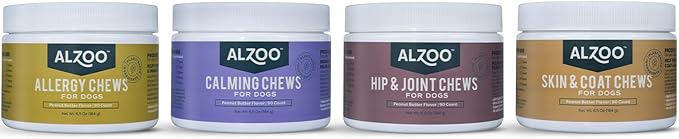 ALZOO Hip & Joint Chews for Dogs, 100% Plant-Based Active Ingredients, Peanut Butter Flavor, 90 Count