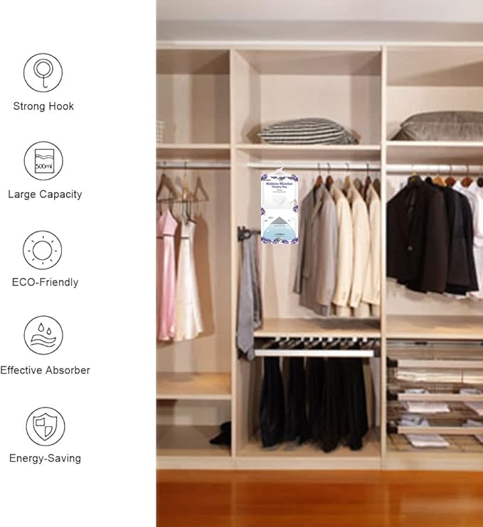 CANAGER Hanging Moisture Absorber, Freesia Moistureproof Hanging Bag,Dehumidifier Bag (8 packs) Hanging Closet Dehumidifier Bags, Moisture Absorb 12.5 oz