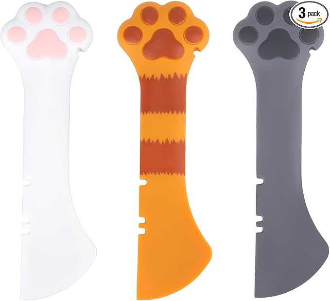 3 Pcs Dog Cat Food Spoon, Cute Paw Spoon for Wet Food Silicone Can Opener Multifunctional Pet Spatula Scoop Mixing Spoons for Cat Dog Supplies (White, Orange & Dark Grey)