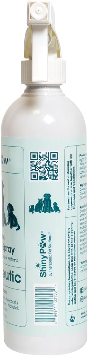 Pet Detangler Spray for Dogs & Cats 16 oz by Shiny Paw | Mint Essentials Detangler Spray | Hypoallergenic Dogs Detangler | Shines & Restores Coat | Made in The USA