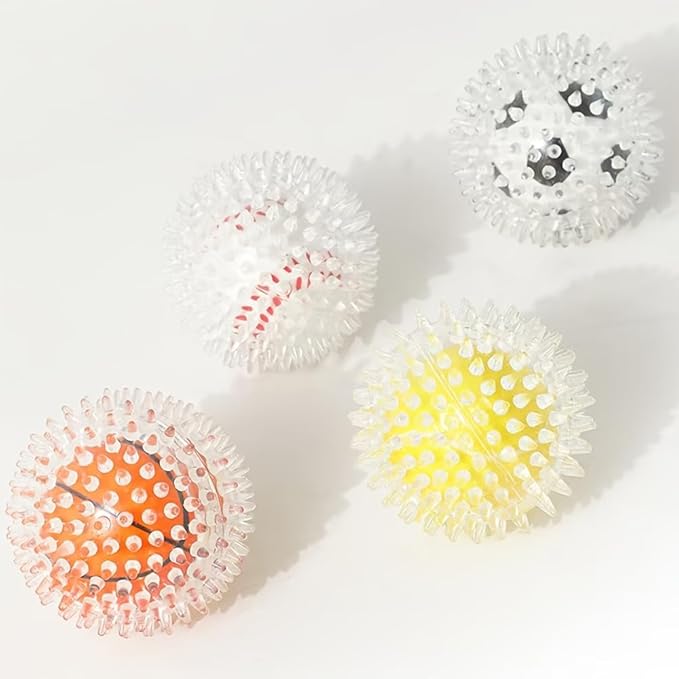 4 Pack Squeaky Dog Toy Balls - 3.54" Durable Spikey Balls for Aggressive Chewers, Tough Natural Rubber Interactive Fetch Toys for Medium & Large Dogs, Dental Care Teething Balls