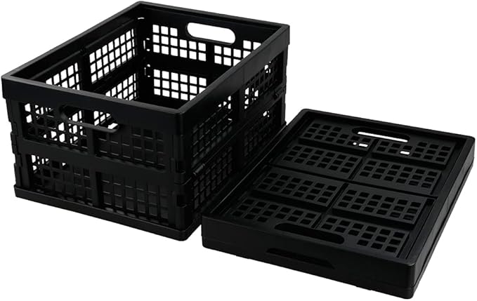 Saedy 16 Liter Black Folding Storage Crates, Collapsible Crate Plastic Basket Bins, 2 Packs