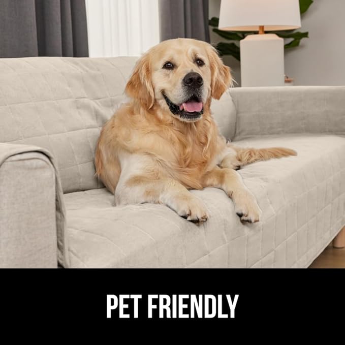 GORILLA GRIP Patented Waterproof Slip-Resistant Oversized 78” Sofa Protector Cover, for Leather or Fabric Couch Cushion, Large Microsuede Furniture Covers Dogs Pets Machine Washable Slipcover, Taupe