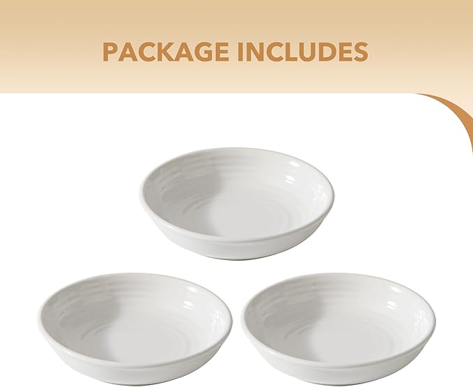 Ceramic Wide Whisker Friendly Cat Dishes, Set of 3 Ceramic Cat Bowls, Anti-Slip Indoor Kitten Feeding Food& Water Dish to Prevent Whisker Fatigue(3 Pcs, White)