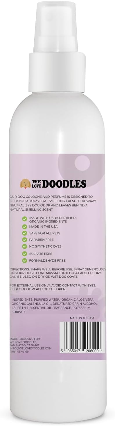 We Love Doodles Dog Cologne & Perfume, Deodorizing, Safe Ingredients, Made In USA, Long Lasting After Bath, Deodorant For Smelly Dogs, Pawfume For Pets, Odor Eliminator Spray, Lavender, 8 OZ