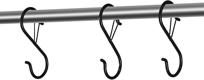 VEVOR S Hooks 36 Pack, 39.68 LBS Capacity for Bars up to 0.85 Inch, S Shaped Hooks with Safety Buckle, Heavy Duty Metal Hangers for Plants, Jeans, Clothes in Garden, Closet, Kitchen, Bedroom, Black