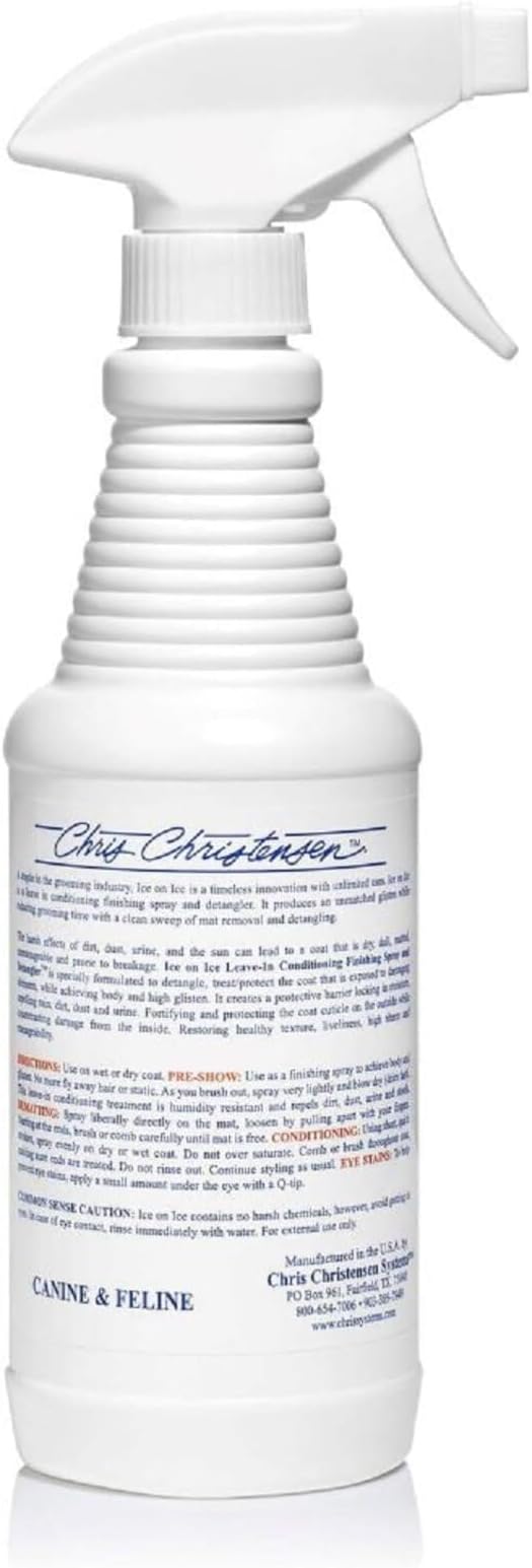 Chris Christensen Ice on Ice Detangler and Finishing Dog Spray, Groom Like a Professional, Ready to Use, Helps Brush/Comb Glide Through Coat, Conditions, No Residue, All Coat Types, Made in USA, 16 oz