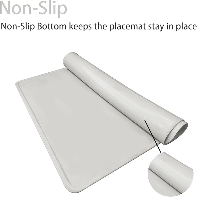 Dog Water Mat 2-Pack 20×16in - Silicone Dog Mats for Food and Water, Non-Slip Pet Feeding Mat for Floors, Waterproof Cat Bowl Mats to Prevent Spills -Dark Gray & Silver Gray