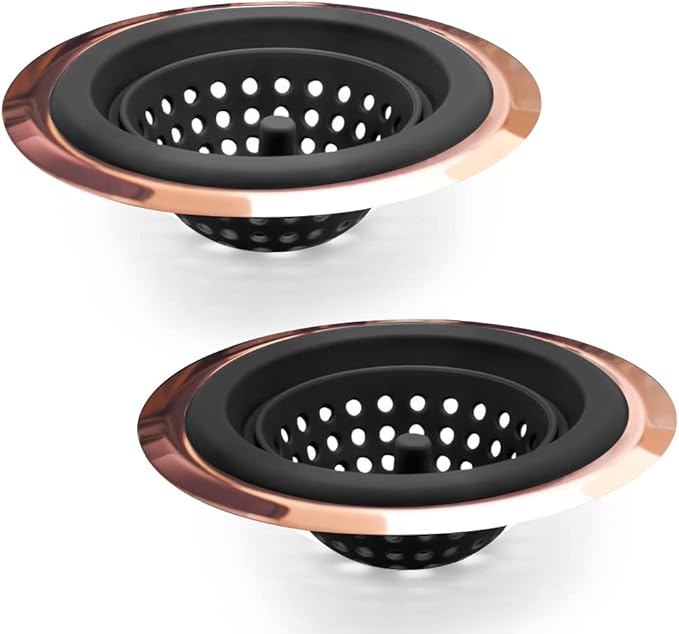Mi hogar Silicone Sink Drain Strainer 2 Pack, 4.5” Wide Rim Stainless Steel Mesh Stopper & Food Catcher, Flexible Sink Strainer Basket for Kitchen Bathroom Laundry Utility Sinks, Easy to Clean