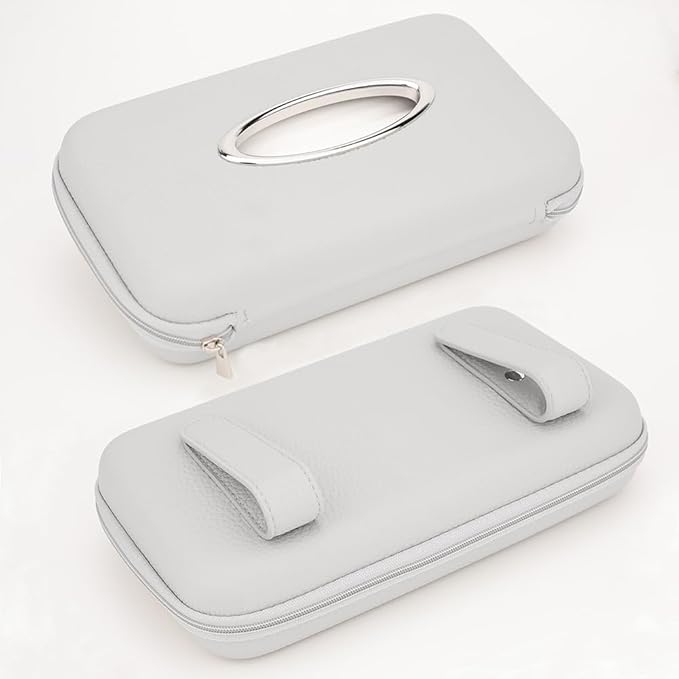 Car Tissue Holder, Sun Visor Tissue Holder, Zipper Car Visor Napkin Holder, PU Leather Backseat Tissue Case for Car,Vehicle (Grey)