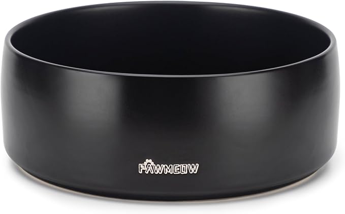 Ceramic Dog Bowls, 2 Large Spill Resistant Modern Pet Feeding Bowls for Small & Large Dogs (Black, 5.5+8Inch)