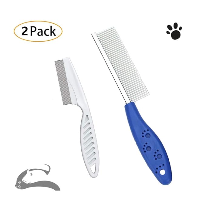 Sorxine Pet Comb for Dogs & Cats,Small Dog & Cat Grooming Comb 2 Combs,Pet Stainless Steel Teeth Cats Comb for Removing Matted Fur, Knots & Tangles,Shedding Comb,Blue