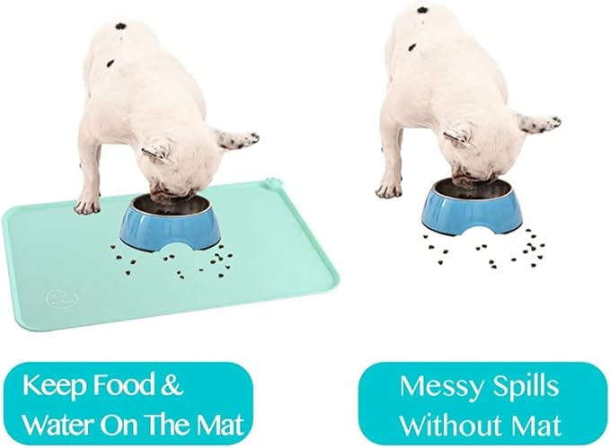 Silicone Dog Cat Bowl Mat,Waterproof Slip Resistant Silicone Pet Feeding Mat,Anti-Slip Pet Bowl Mats Cats and Dogs Food Water Placemat Tray,Raised Edges to Prevent Water Spills on Floor (Green)