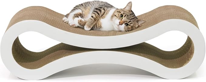 Infinity Cat Scratcher Lounger, Reversible Scratcher, Durable & Long-Lasting, Cat Cardboard Scratcher, Large Cat Scratching Pad, Scratching Board, Infinity Scratch Pad for Indoor Cats, White