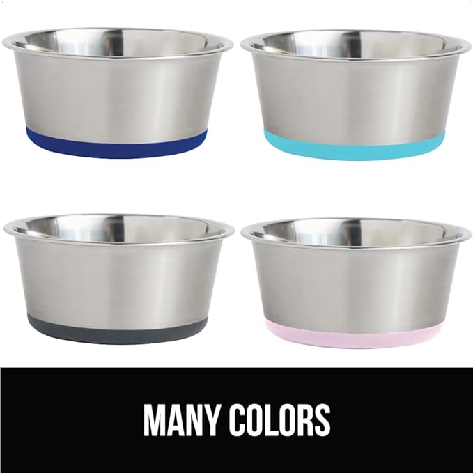 GORILLA GRIP Set of 2 Dog Bowls, Heavy Duty Metal Food and Water Bowl for Feeding Dogs and Cats, Dishwasher Safe, Rust Resistant Stainless Steel, BPA Free Rubber Base, Holds 2 Cups (16 fl oz), Green