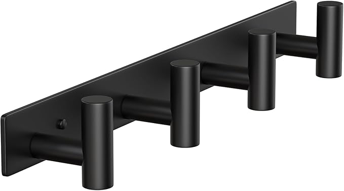 VINHOLD Wall Mounted Coat Rack-4 Hooks, Heavy Duty Stainless Steel Wall Hooks for Towel Coat Bag, Hat Rack Coat Hanger Coat Hooks Towel Racks for Bathroom Entryway Kitchen Hotel Office (Black, 1 Pack)