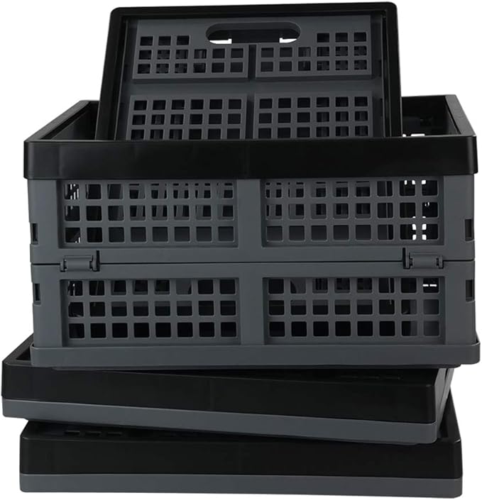 Bringer 4-Pack Plastic Collapsible Crates, Foldable Crates Storage, 15 L