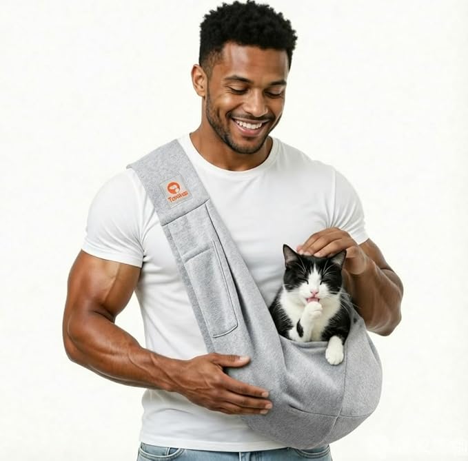 Tomkas Small Dog Sling Carrier - Classic Pocket & Classic Strap - for 2-7 lbs Pets(Grey)
