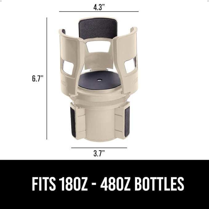 GORILLA GRIP Patent Pending Car Cup Holder Expander, Keeps Large Drink Cups Secure, Expands Fits Yeti, HydroFlask, Stanley 18 to 48oz Large Water Bottles, Coffee Mug, Adjustable Arms Insert, Tan