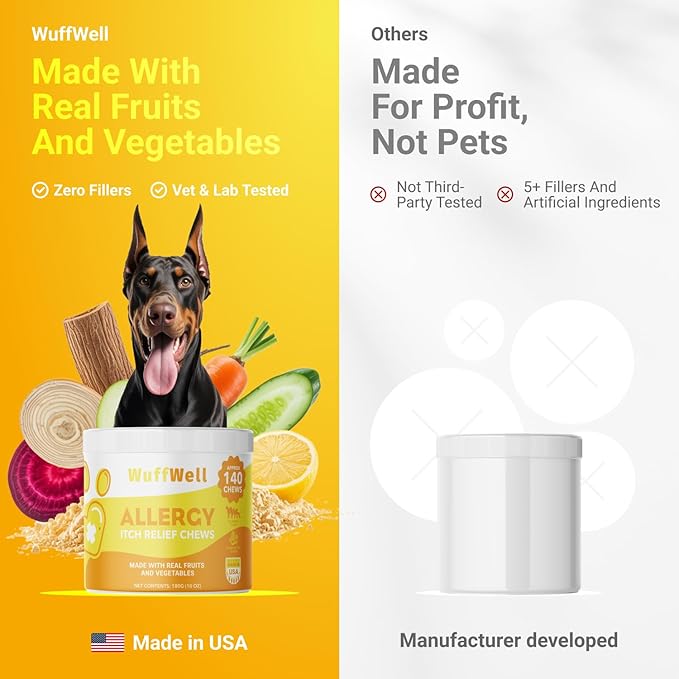Dog Allergy Chews – Supports Immune System & Dog Itching Skin Relief – Advanced All Natural Ingredients & Soft Chews for Dog's Skin Irritation – Made in USA – 140 Count