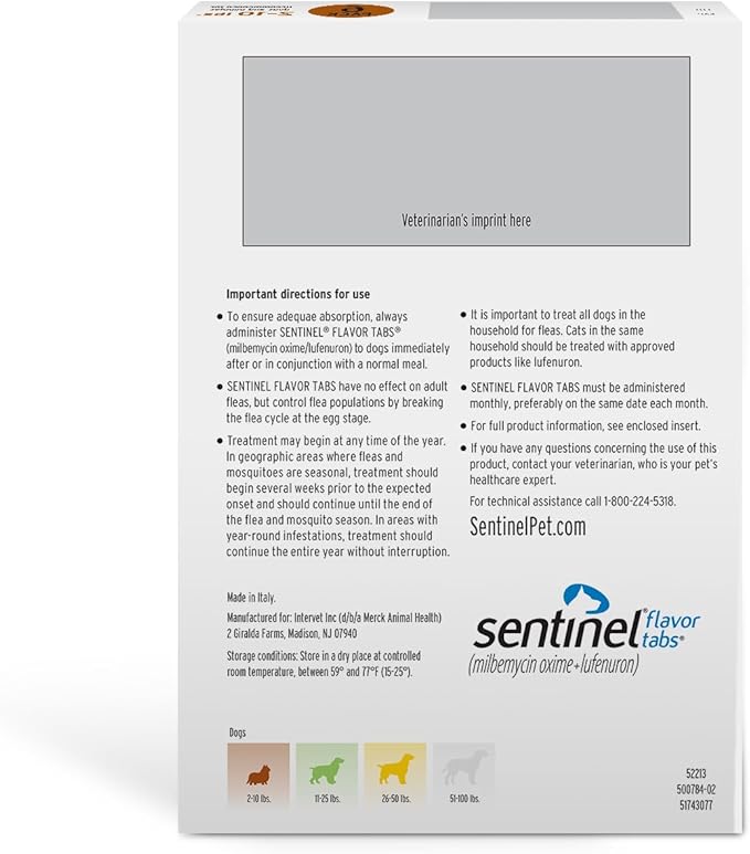 Sentinel Flavor Tabs for Dogs, 2-10 lbs, 6 Chewable Tablets, 6-month supply, Brown Box