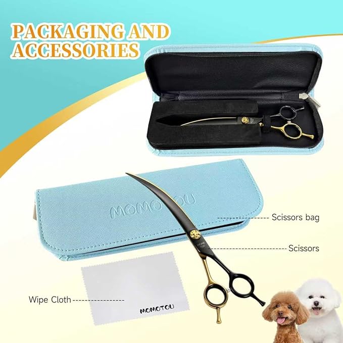 45°Super Curved Dog Grooming Scissors 440C Stainless Steel CNC 7.5'' Big Arc Curved Dog Shears Sharp and Durable for Professional Groomers