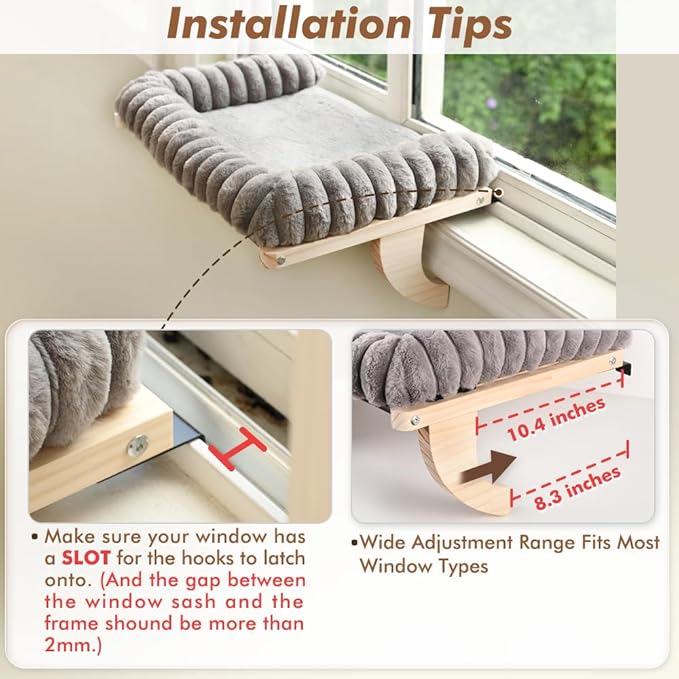 valigogo Cloud-Soft Cat Window Sill Perch with Zipper Designed Cushioned Bed, Supportive Cat Window Seat with Premium Solid Wood & Sturdy Metal Frame, Pet Hammock Bed for Large Cats (Large, Gray)
