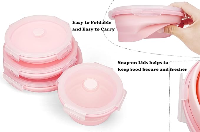 Collapsible Dog Bowls with Lids, 2 Pack Portable Travel Dog Bowls for Small Medium Large Dogs, Silicone Foldable Outdoor Dog Cat Food Water Bowls for Camping Hiking Road Trip, Pink 27 oz
