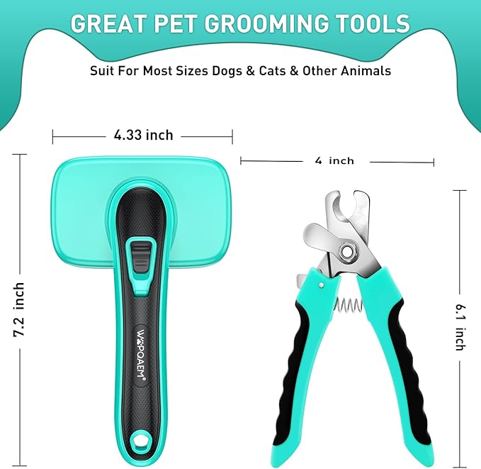 2 Pcs Self Cleaning Slicker Brush & Nail Clippers for Dog and Cats,Shedding Long and Short Haired Pets,Skin Friendly Deshedding Grooming Tool