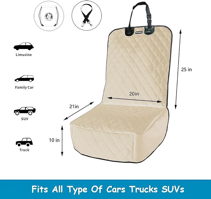 Dog Car Seat Covers 100% Waterproof Car Seat Protector for Pets Front Seat Scratch Proof Non-Slip Durable for Cars,Trucks & SUVs (Cream)