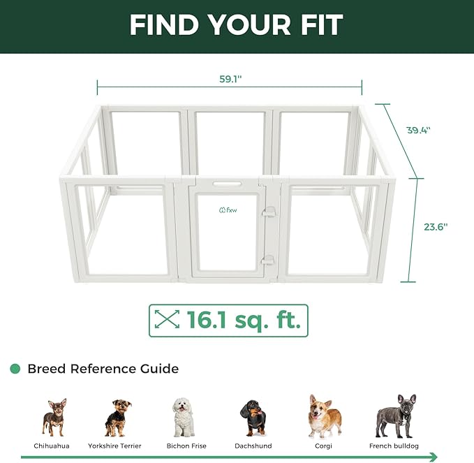 FXW AuraSpace Acrylic Indoor Dog Playpen for Puppies and Small Dogs, 24 Inch, 10 Panels, White