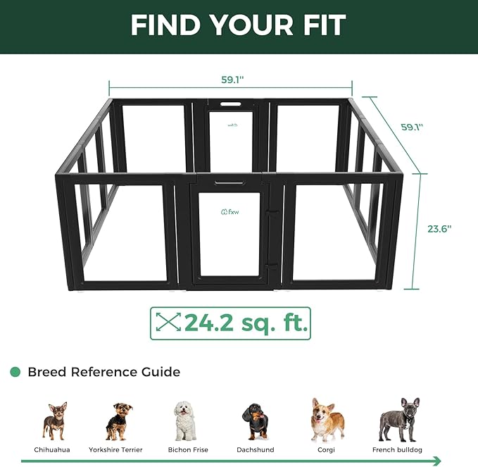 FXW AuraSpace Acrylic Indoor Dog Playpen for Puppies and Small Dogs, 24 Inch, 12 Panels, Black
