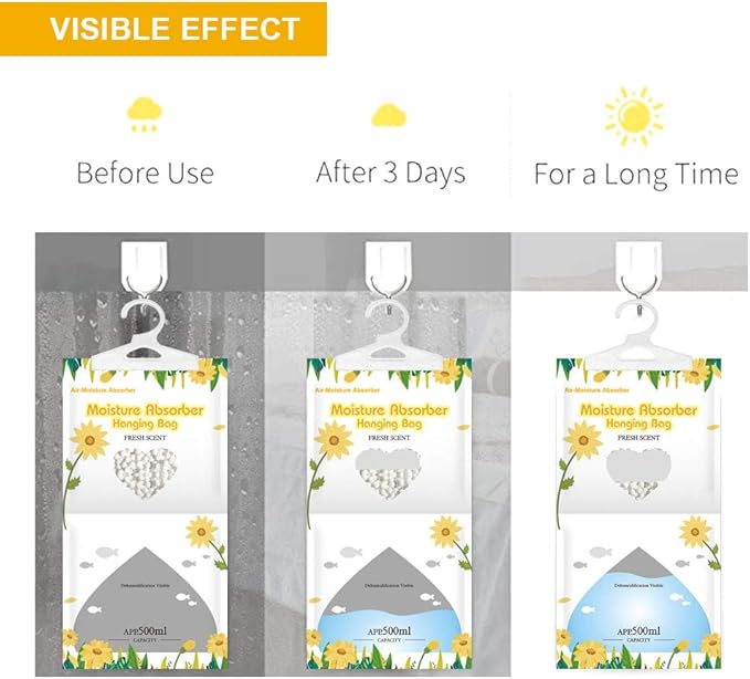 CANAGER Hanging Moisture Absorber, Fresh Scent and Lavender Vanilla Moistureproof Hanging Bag,Dehumidifier Bag (8 packs) Hanging Closet Dehumidifier Bags, Moisture Absorb 12.5 oz