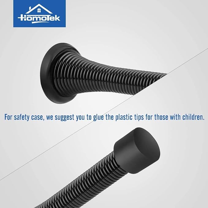 HOMOTEK 50 Pack Black Spring Door Stops,3-1/8" Heavy Duty Door Stop - Flexible Spring Door Stopper with Low Mounted Black Rubber Bumper Tips