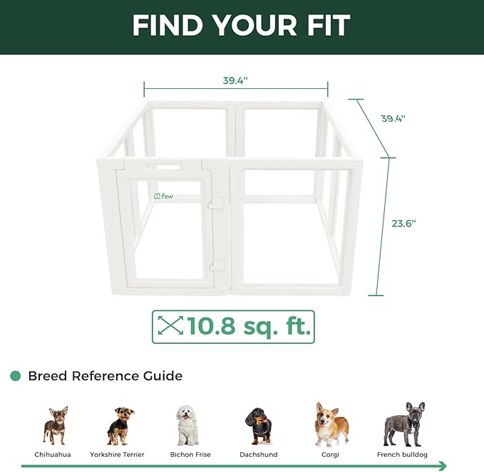 FXW AuraSpace Acrylic Indoor Dog Playpen for Puppies and Small Dogs, 24 Inch, 8 Panels, White
