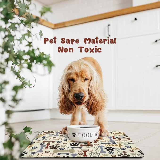 Dog Food Mats for Floors Waterproof, Dog Cat Water Bowl Mats Pet Feeding Absorbent Mat Dog Cat Pet Placemats for Food and Water Beige 16 * 24 inch