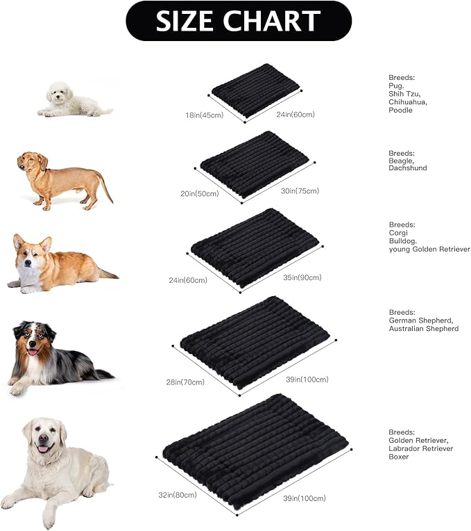 BVAGSS Dog Bed Washable Crate Mattress,Anti-Slip Memory Foam Soft Warm Pet Cushion for Small Medium Dogs, Calming Fluffy Sleeping Kennel Pad XH082 (30''x20'',Black)