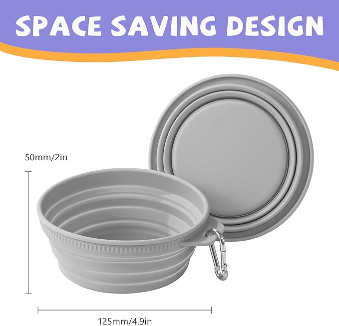Li&Zhao Collapsible Dog Bowls - Silicone Travel Dog Bowl with Cover Lids Portable Expandable Pet Bowls Portable Water Bow for Cats Feeding Traveling Camping Hiking Walking(Gray)
