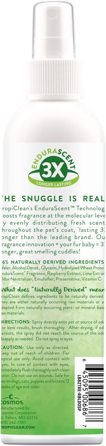TropiClean Dog Perfume, Long Lasting Raspberry Lime Cologne, Deodorizing Spray for Smelly Dogs, After Bath Detangling Spray, Safe for Cats, 8oz.