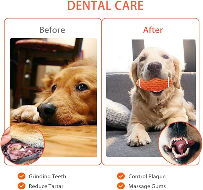 AUSCAT Squeaky Dog Football Toys, Durable Rubber Dog Ball for Medium and Large Dogs, Orange, 3.1" L x 5.5" W x 3.1" H