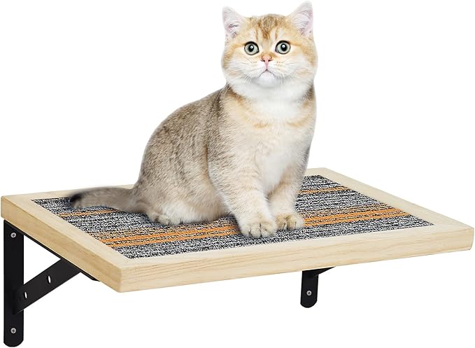 Purife Handcrafted Wood Cat Wall Floating Shelf - Indoor Wall Mounted Cat Perch & Shelves, Window Sill Hammock Seat Bed, Climbing Steps for Relaxing, Playing and Scratching