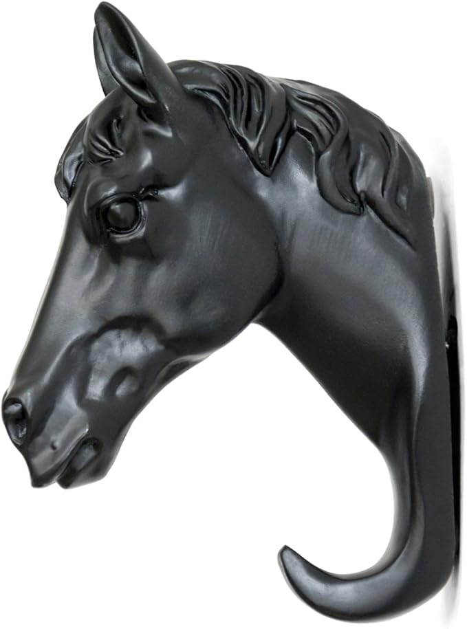 Horse Head Single Wall Hook/Hanger Animal Shaped Coat Hat Hook Heavy Duty, Rustic, Decorative Gift (Horse Black)