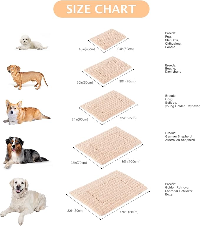 BVAGSS Dog Bed Washable Crate Mattress,Anti-Slip Memory Foam Soft Warm Pet Cushion for Small Medium Dogs, Calming Fluffy Sleeping Kennel Pad XH082 (30''x20'',Apricot)