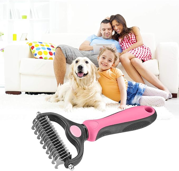 XLCL pet Pet Grooming Tool - 2 Sided Undercoat Rake for Cats and Dogs - Safe Dematting Comb for Easy Mats & Tangles Removing - No More Nasty Shedding and Flying Hair